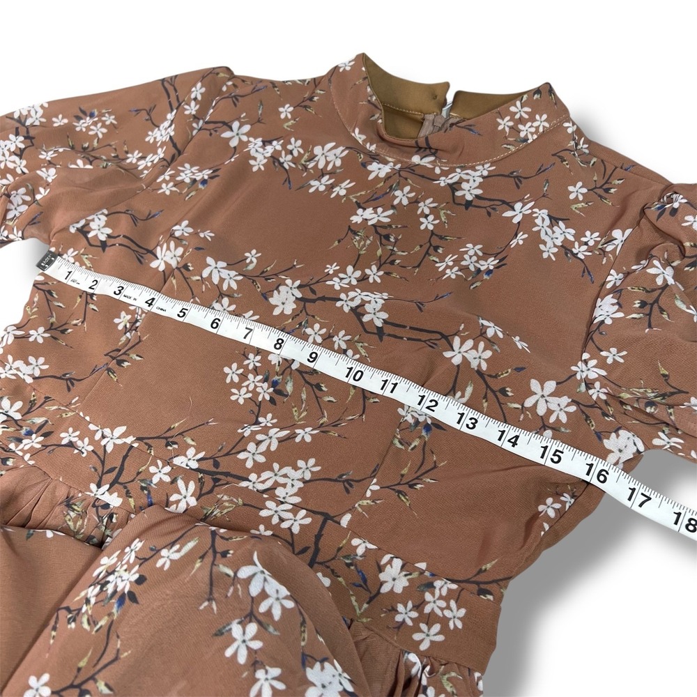 Brown Floral Chiffon Mock Neck Maxi Dress Women's S Long Sleeve Boho Cottage New - Picture 6 of 9